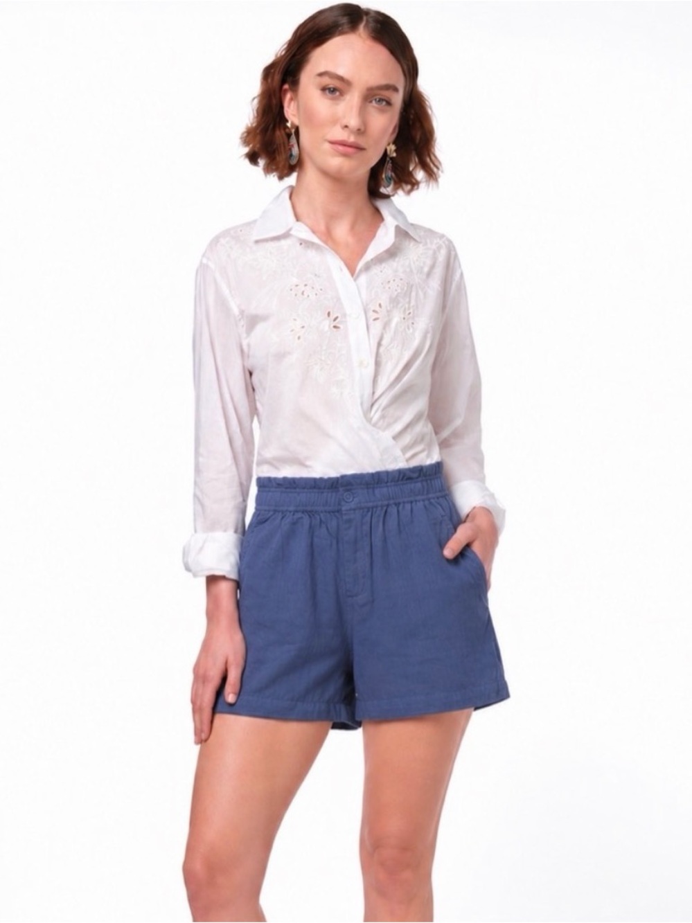 Calypso St Barth NWT Elastic Waist Button Navy Lightweight Shorts